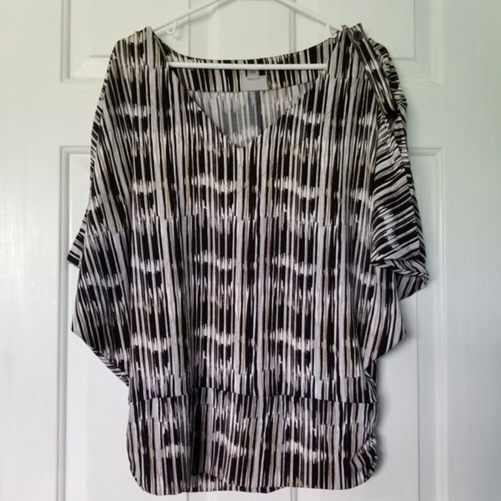 Worthington Blouse Black White Stripe Dolman Sleeves Size Large
